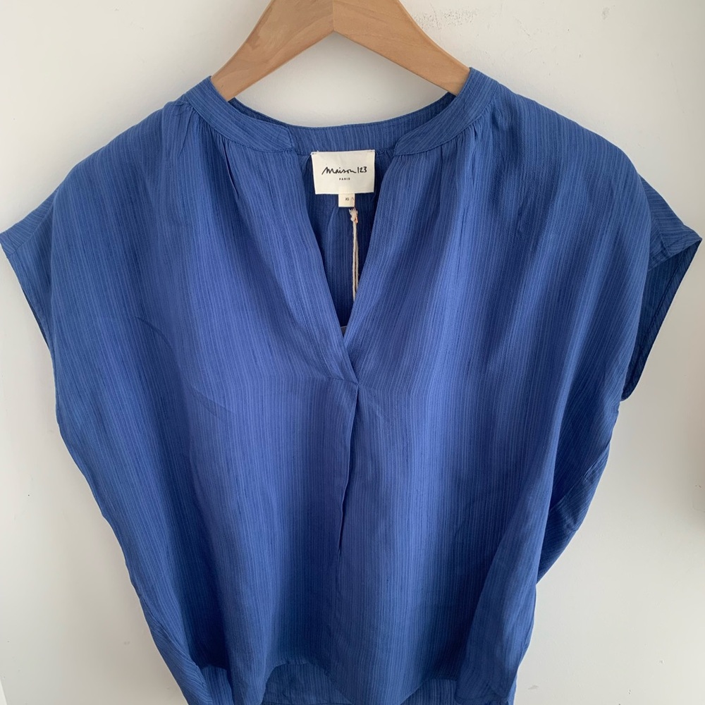 Maison 123  Indigo Short-Sleeve V-Neck Blouse